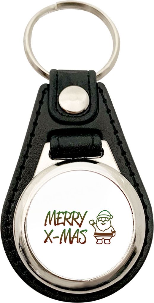 Huuraa Anhänger Merry X-Mas Weihnachtsmann Geschenk Metall mit Kunstleder Einkaufswagenlöser Merry X-Mas Präsent