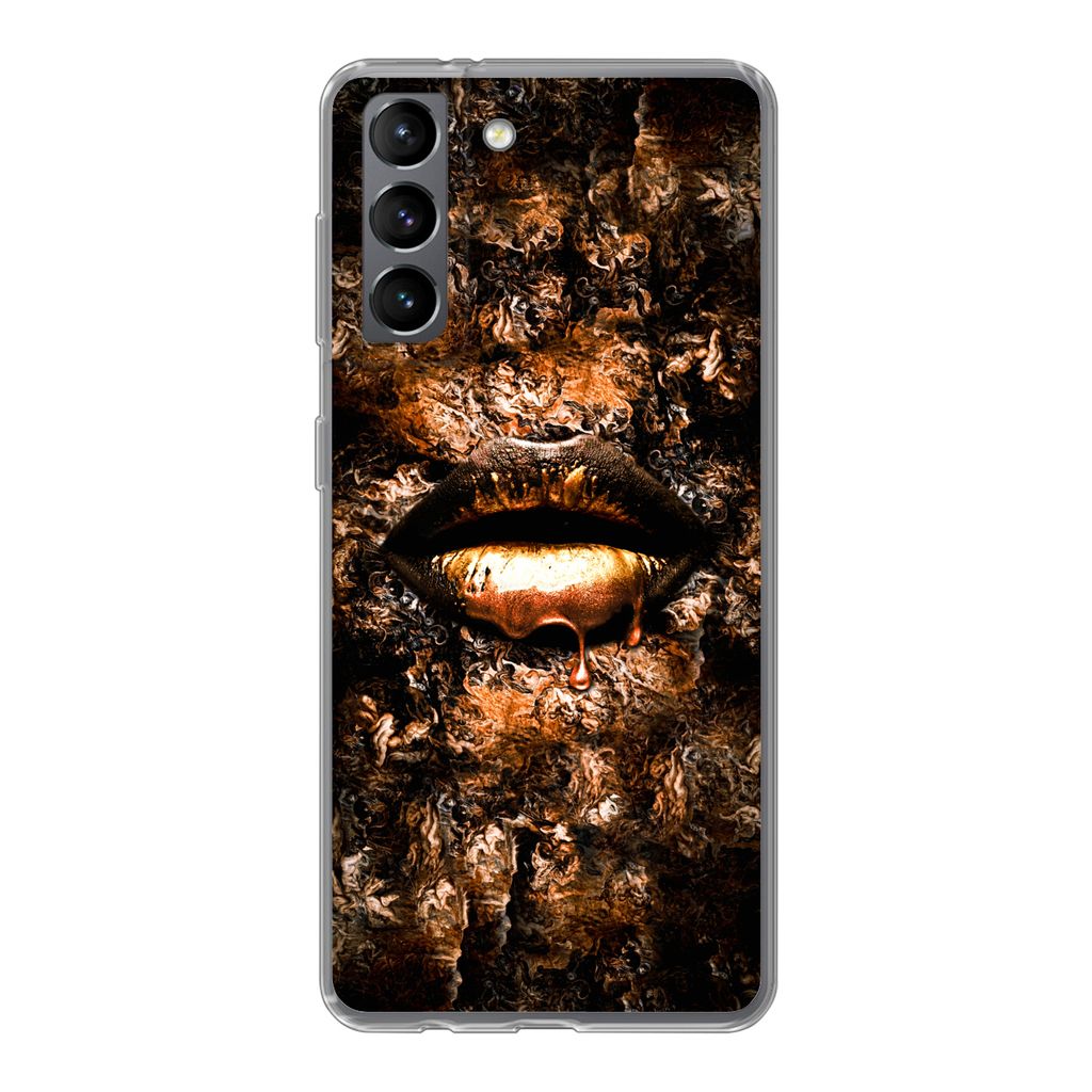 MuchoWow Handyhülle Schutzhülle Hülle für Samsung Galaxy S21 Frau - Lippen - Kupfer Silikon Softcase Handy Hülle - Softcase