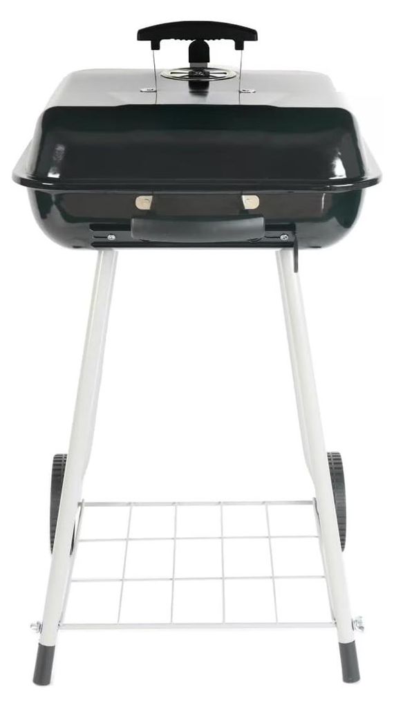 17,5" (44,5 cm) großer quadratischer Holzkohlegrill aus Stahl mit Rädern, schwarz