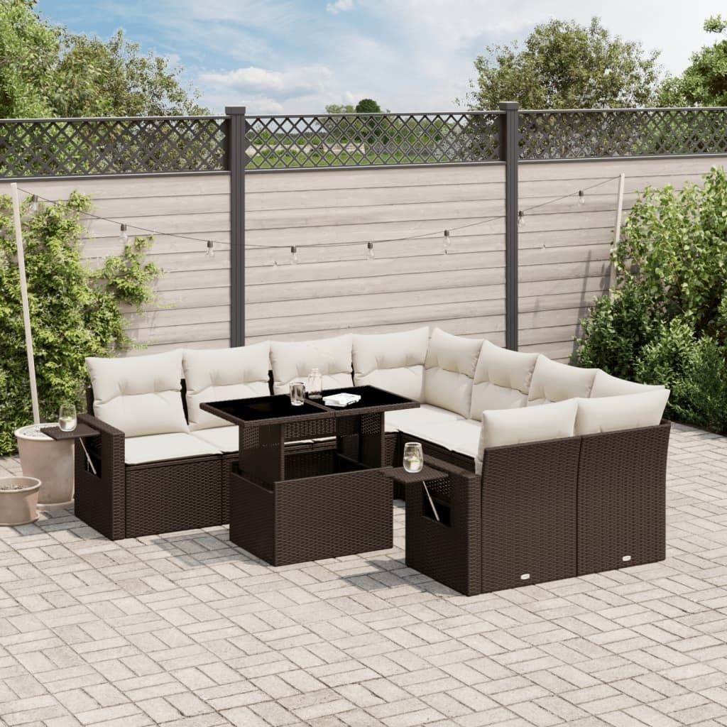 Maison Exclusive - 9-tlg. Garten-Sofagarnitur mit Kissen Braun Poly Rattan