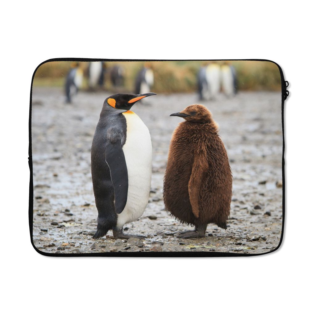 MuchoWow Laptop Hülle 15 Zoll Kaiserpinguin mit braun gefärbtem Küken. Laptoptasche - Laptoptasche - Sleeve - Rundum-Schutz