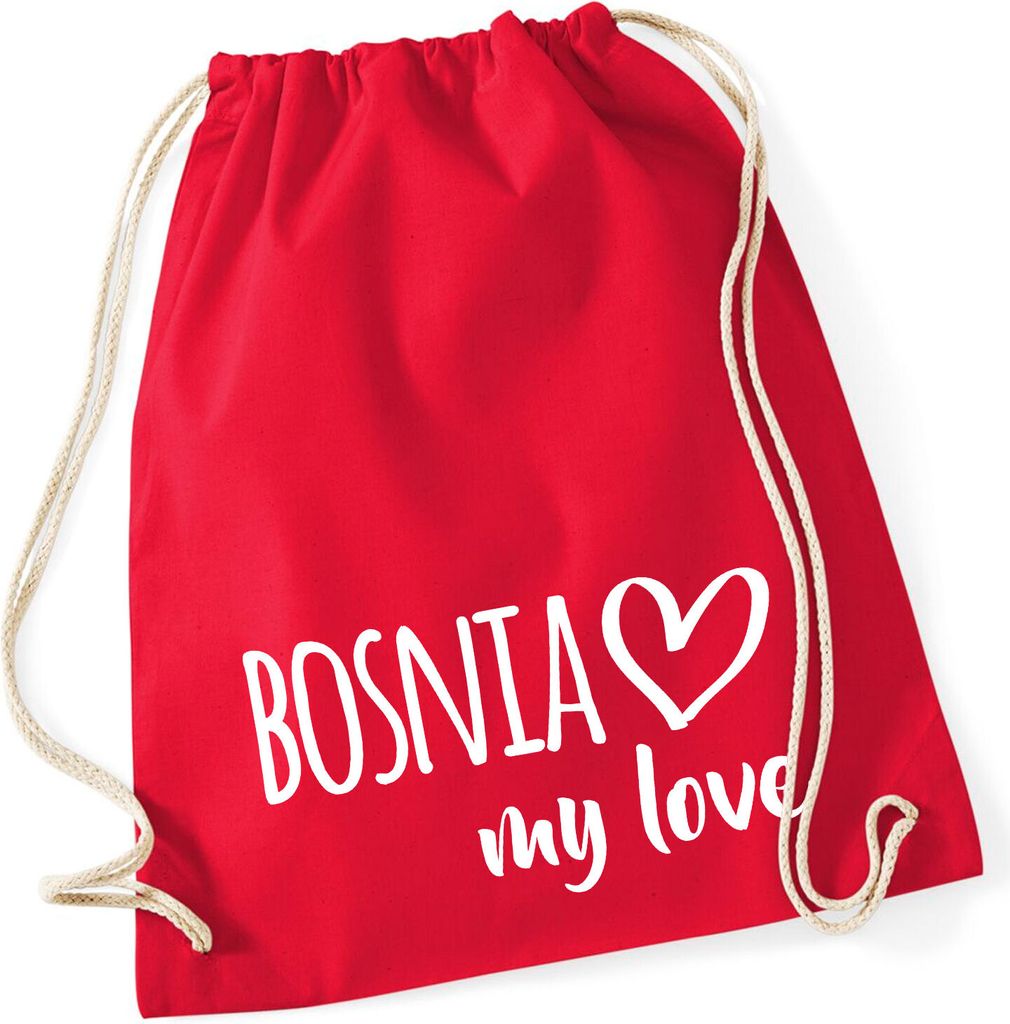 Huuraa Turnbeutel Bosnia my love 12 Liter Classic Red Baumwolle Rucksack Geschenkidee