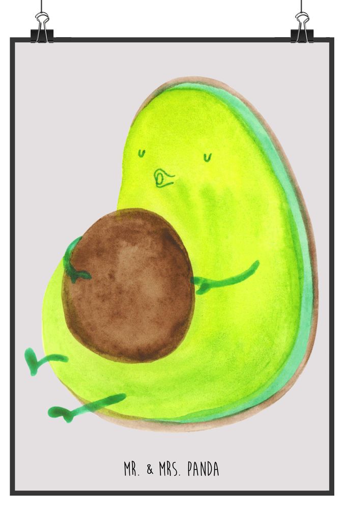 Mr. & Mrs. Panda Bild Avocado Pfeifen DIN A2 - Grau Pastell - Geschenk, Schwanger, Ernährung, drucke, Diät, wanddeko, Abnehmen, typografie poster...