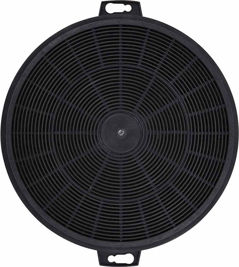 A black circular carbon filter for a range hood, shown from the front.