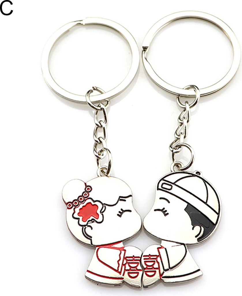 Paar Schlüsselanhänger mit Cartoon-Dekoration, 3D-Effekt, Zinklegierung, Geschenk für Liebhaber, Hochzeitsgeschenk, Schlüsselanhänger für Paa...