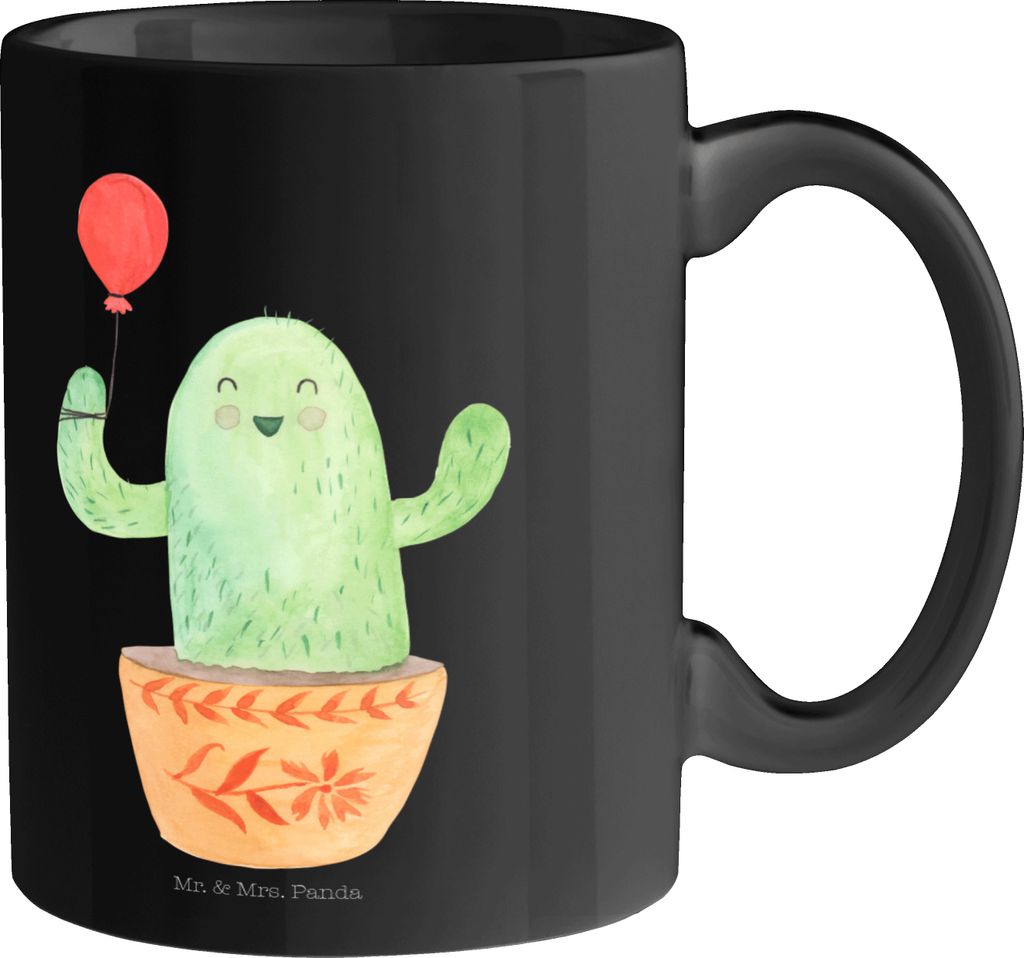 Mr. & Mrs. Panda Becher Kaktus Luftballon - Schwarz - Geschenk, Prüfung, Pott, Stress, Kaffeebecher, Kaffeetasse, Ausbildung, Teetasse, Kakteen, B...