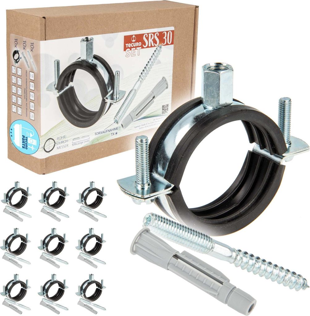tecuro Schraubrohrschelle 48-53mm, inkl. Stockschraube M8 x 120mm, - 10-er Kombi-Set