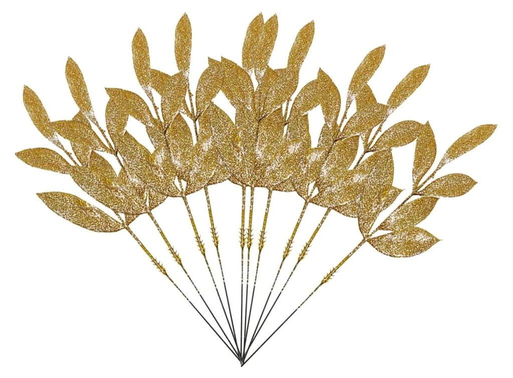 10 Stück Weihnachtsbaum Blätter Picks aus Kunststoff mit Glitzer für Kränze und Girlanden