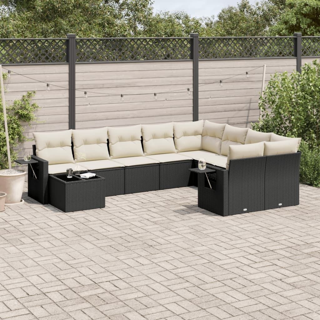 Maison Exclusive - 10-tlg. Garten-Sofagarnitur mit Kissen Schwarz Poly Rattan