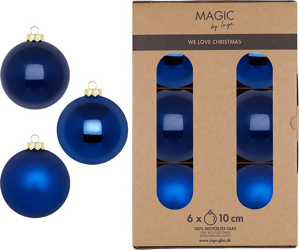 Weihnachtskugeln Glas 10cm 6 Stück - Royal Blue Produktbild 1