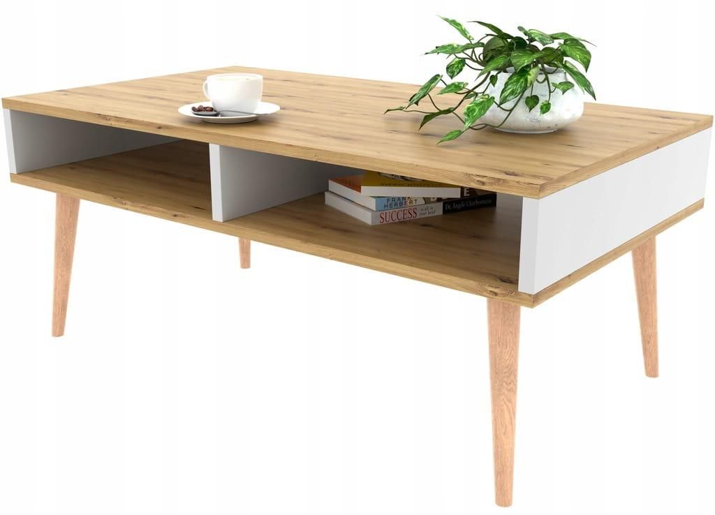 Couchtisch EICHE/WEISS Wohnzimmertisch Mit Ablage Tisch Retro