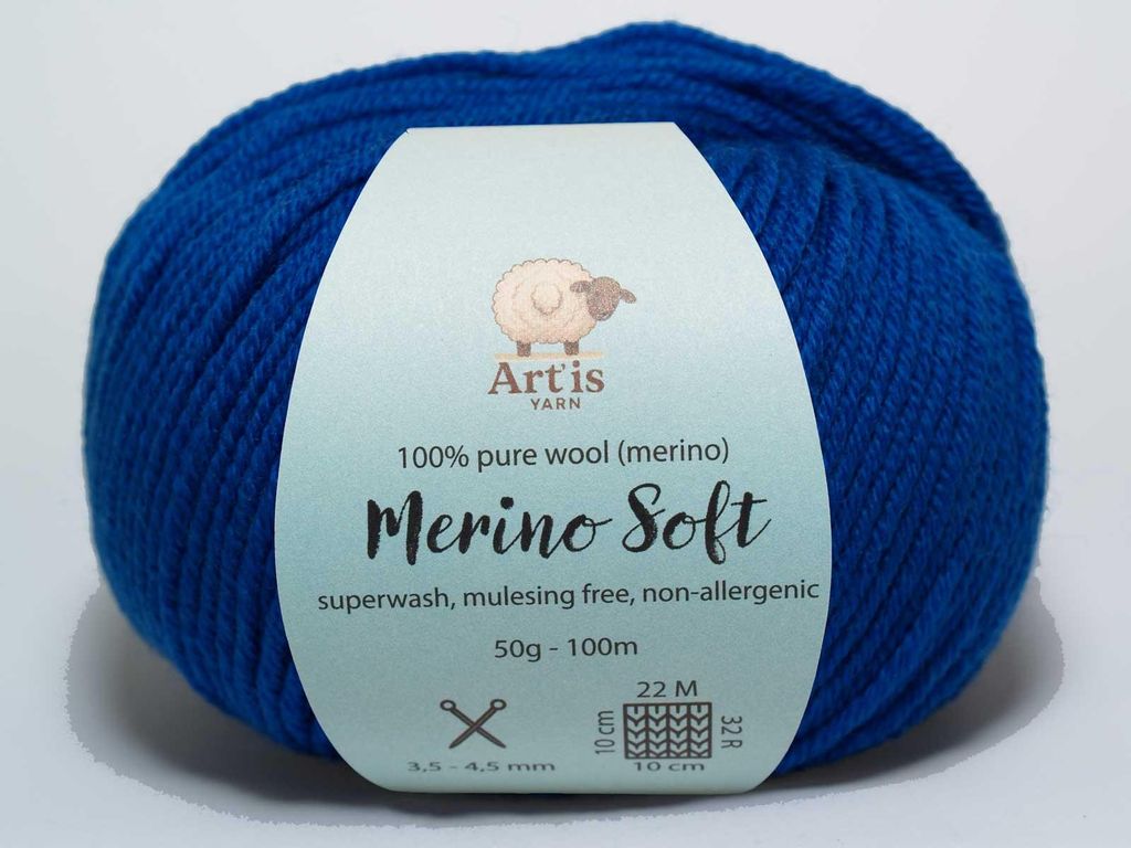 Merino Soft Art'is Yarn 100% Wolle, Mulesing-frei & Superwash (50g / 120m) (3 leuchtendes blau)