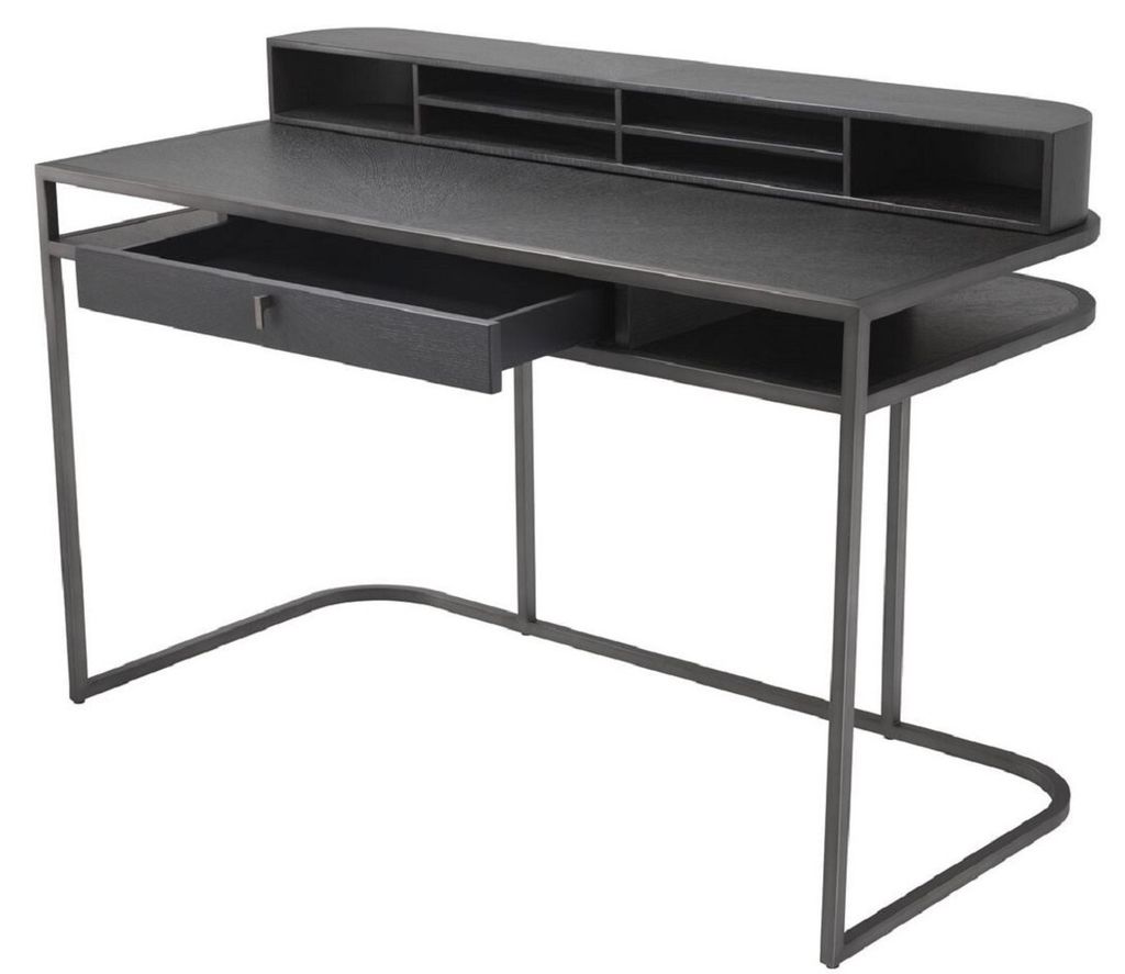 Casa Padrino Luxus Schreibtisch mit Schublade und abnehmbaren Regalaufsatz Dunkelgrau 130 x 60 x H. 75 cm - Büromöbel