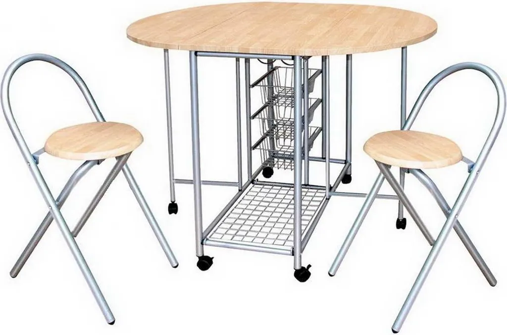 Table d'appoint Beatrice à roulettes avec rangement chaises intégré