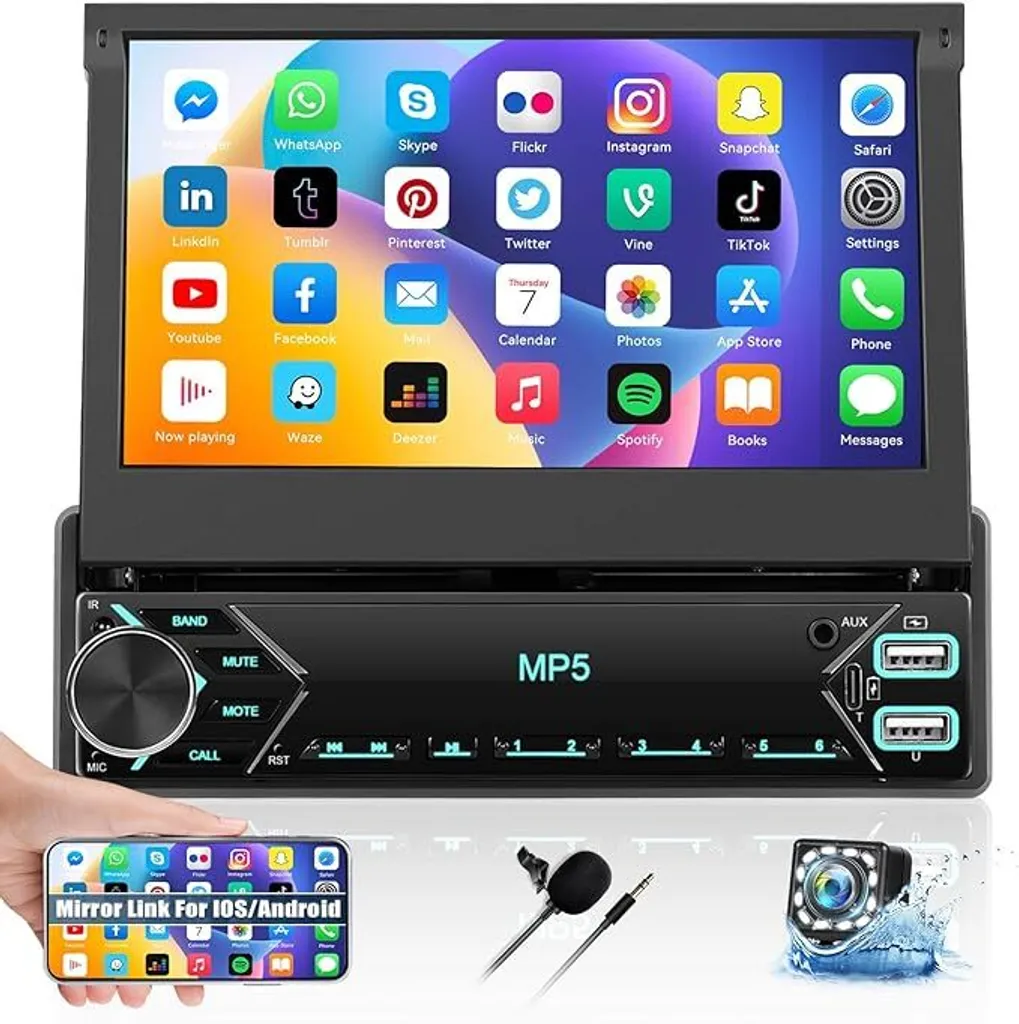 Autoradio Tactile 7 Pouces 1 Din avec Mirror Link Android et Bluetooth