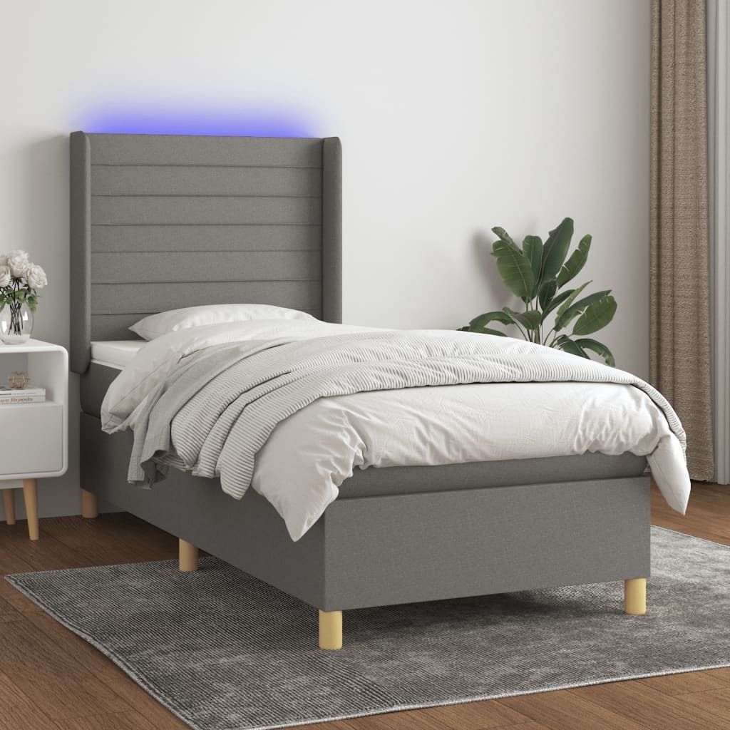 Maison Exclusive - Boxspringbett mit Matratze & LED Dunkelgrau 80x200 cm Stoff