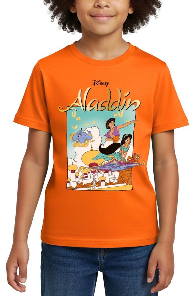 Jasmin Und Aladin Auf Fliegendem Teppich Kinder T-Shirt, 122/128 (7-8 Jahre), Orange