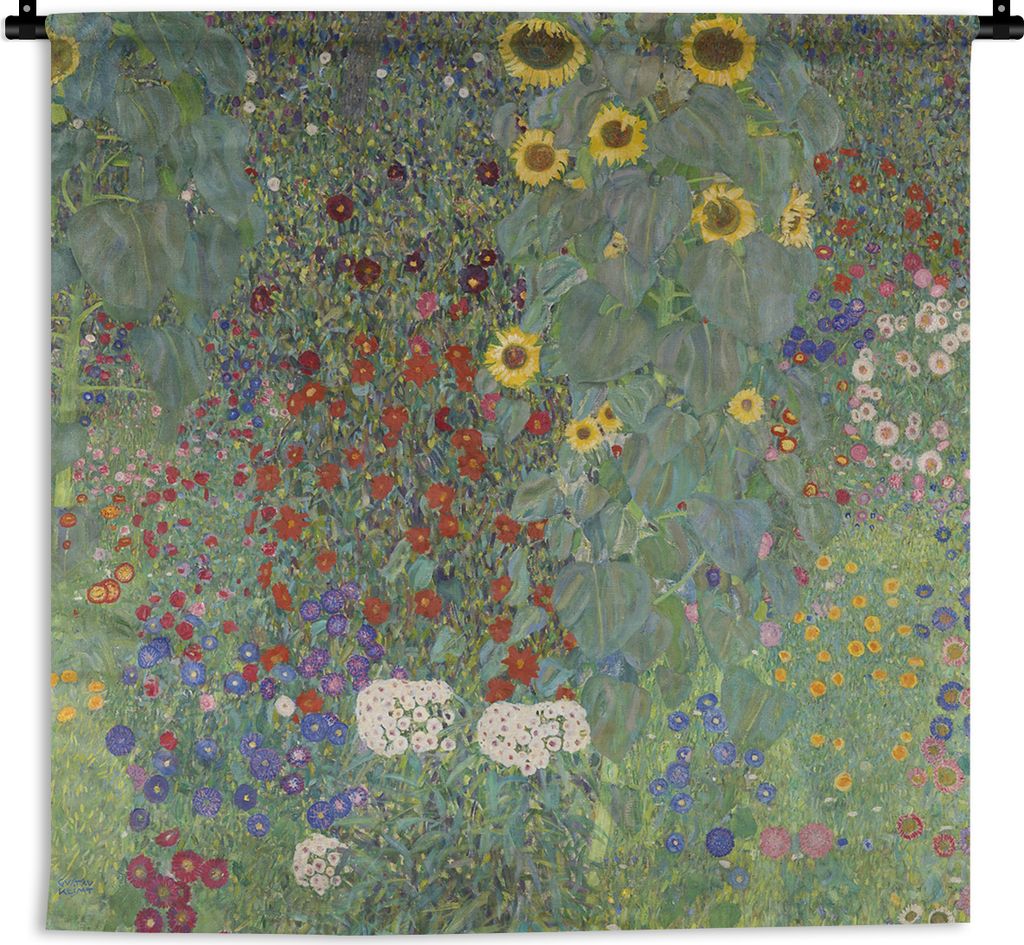 MuchoWow Wandteppich Wandbehang Bauerngarten mit Sonnenblumen - Gustav Klimt 150x150 cm Tapisserie Dekoration Wandtuch - Wohnaccessoires - Modernes