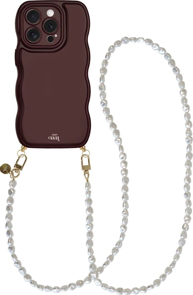 Glossy Wavy Cord Hülle Burgundy - Pearlfection (Lange Handykette) - Kompatibel mit iPhone 13 Pro Max