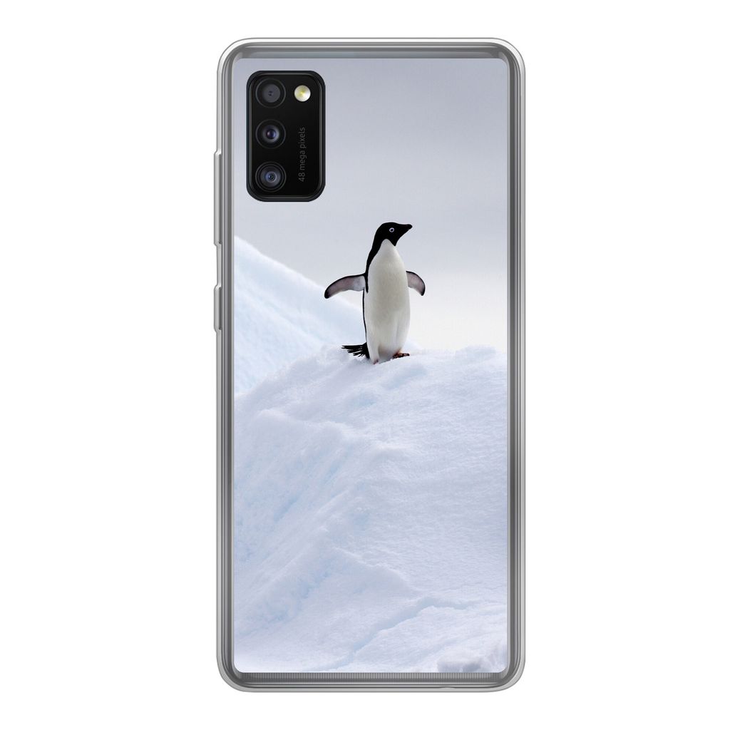 MuchoWow Handyhülle Schutzhülle Hülle für Samsung Galaxy A41 Pinguin - Eis - Winter Silikon Softcase Handy Hülle - Mobiltelefon