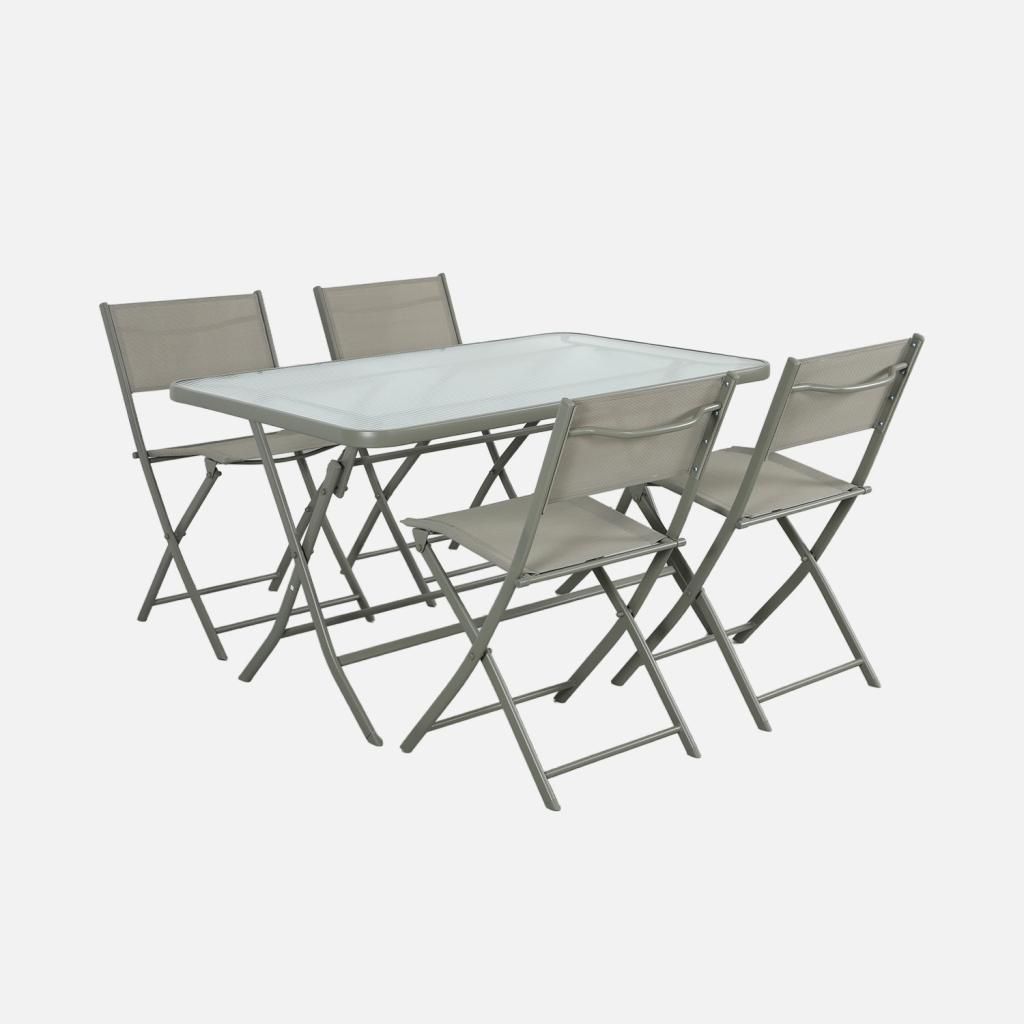 sweeek - Klappbarer Gartentisch aus Stahl + 4 Stühle - Khaki