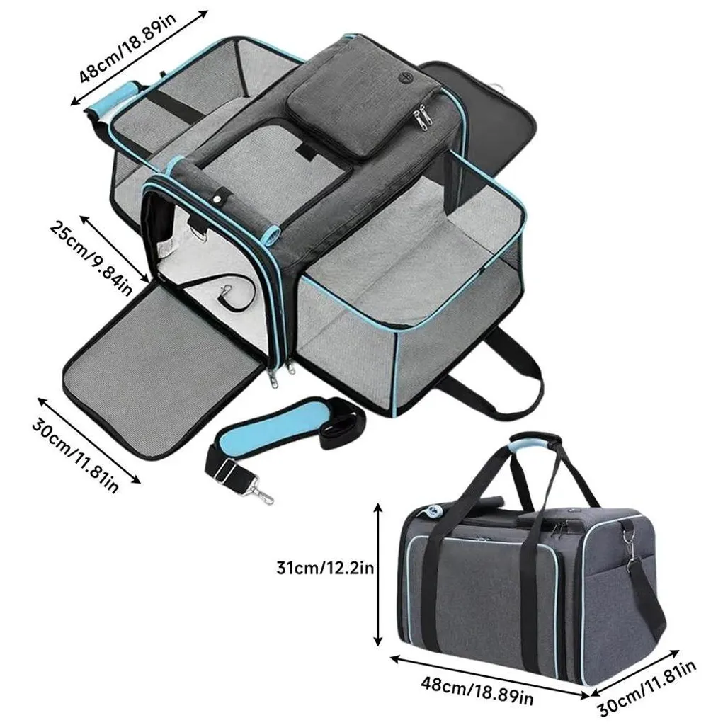 Sac de transport chat extensible et pliable gris - Cage souple aérée