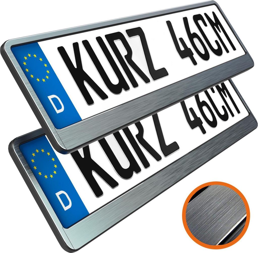 2 Stück Kennzeichenhalter kurz 46 cm Gold Chrom gebürstet Produktbild 