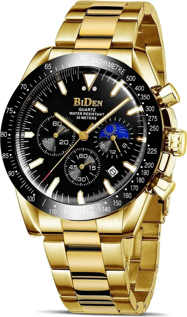 Orologio Uomo Acciaio Fasi Lunari - Cronografo di Classe con Data
