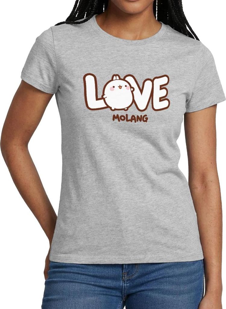 Spreadshirt Molang Love Liebe Frauen T-Shirt, XXL, Grau meliert