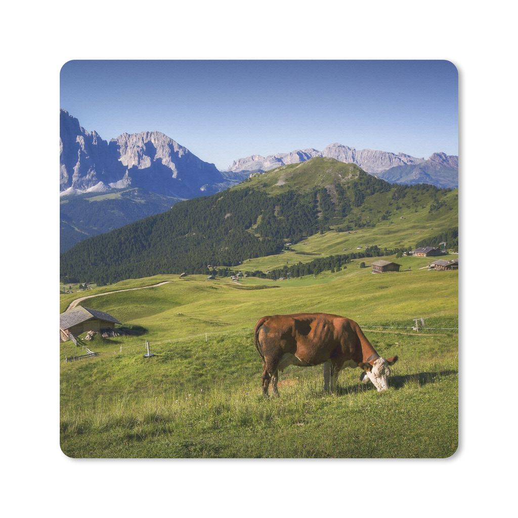 MuchoWow Mauspad Mousepad Kuh - Berg - Alpen 20x20 cm - Mousepads - Maus Mat - Pad - Mausunterlage - Desk Mat - Bureauartikeln