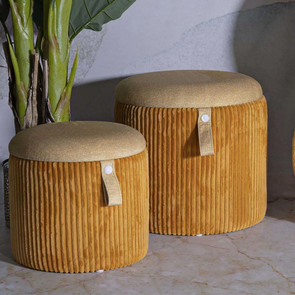 Optimisez votre Espace avec ces 2 Poufs Coffres Bolzano Jaune Moutarde - 2