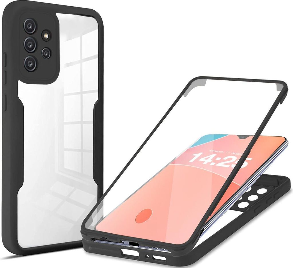 360 Grad Rundum Schutz Handyhülle für Samsung Galaxy A52 / A52 5G / A52s 5G Full Cover Vollschutz Case Farbe: Schwarz
