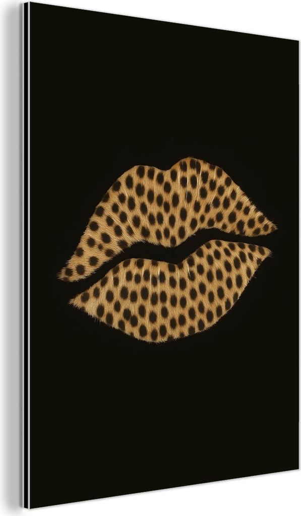 MuchoWow Wanddekoration Metall Metallbild Wandkunst 30x40 cm Lippen - Schwarz - Pantherdruck MuchoWow Aluminium Gemälde - Bilder