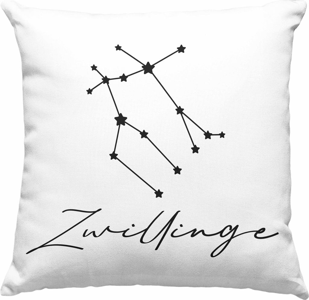 Trendation - Zwilling Sternzeichen Deko-Kissen mit Füllung 40x40 Geschenk Horoskop Tierkreiszeichen (Grün)