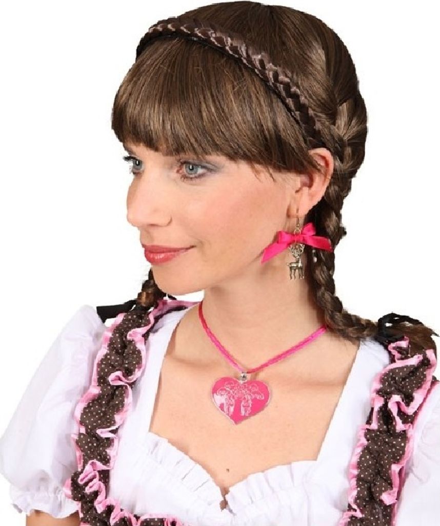 O47664.00 rosa Damen Trachten Herz Kette mit Hirch Muster
