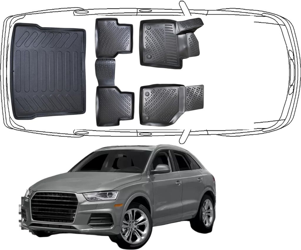 3D Fußmatten & Kofferraumwanne Set Kompatibel mit Audi Q3 8U 2011-2018