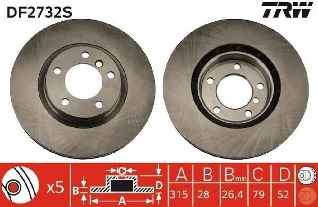 TRW DF2732S Disque de frein OE 2227738 pour BMW Série 3 E36 et Z3