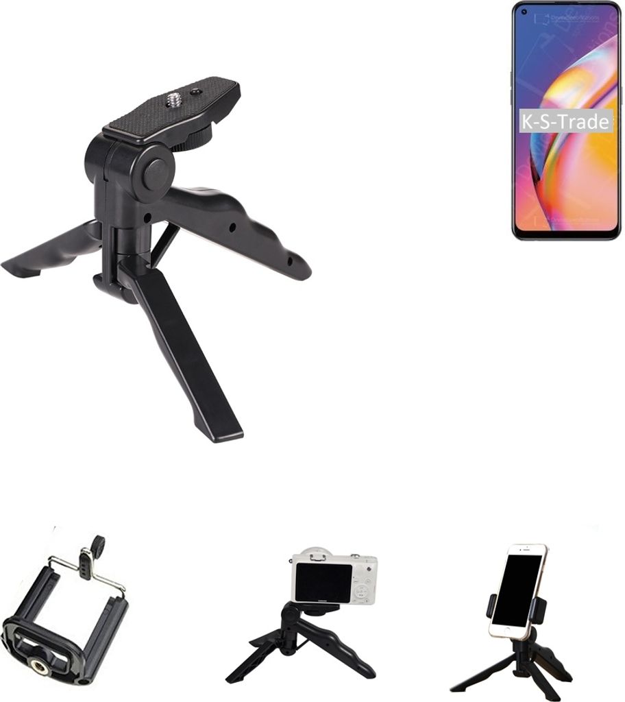 K-S-Trade Stativ Tisch-Ständer Dreibein Handy-Stativ Ständer kompatibel mit Oppo F19 Pro+ 5G Mini-Stativ Smartphone Tripod Handy-Stativ aus Plastik