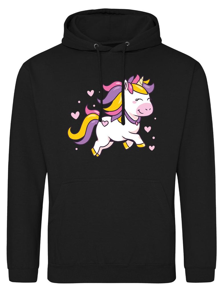 Huuraa Uni Hoodie Einhorn Comic M Deep Black Vegan Sweatshirt Geschenkidee