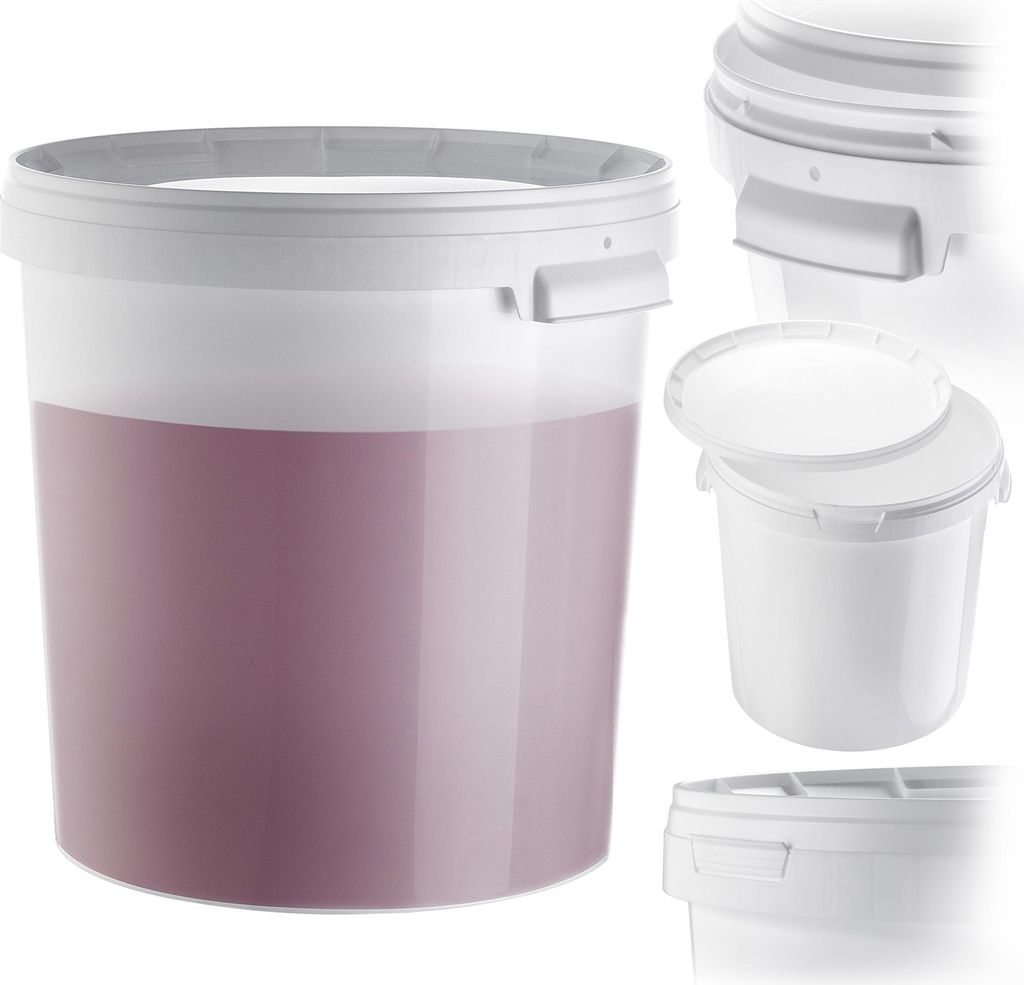 KADAX Gäreimer 33L Weiß mit Deckel & Tragegriff, Weinbehälter aus Kunststoff, Gärbehälter für Weinherstellung, großer Eimer zur Gärung von ...