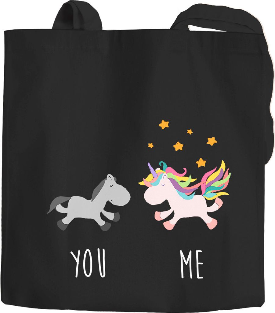 Jutebeutel Beutel-Tasche You and Me Einhorn Stoffbeutel Tragetasche Moonworks schwarz 2 lange Henkel
