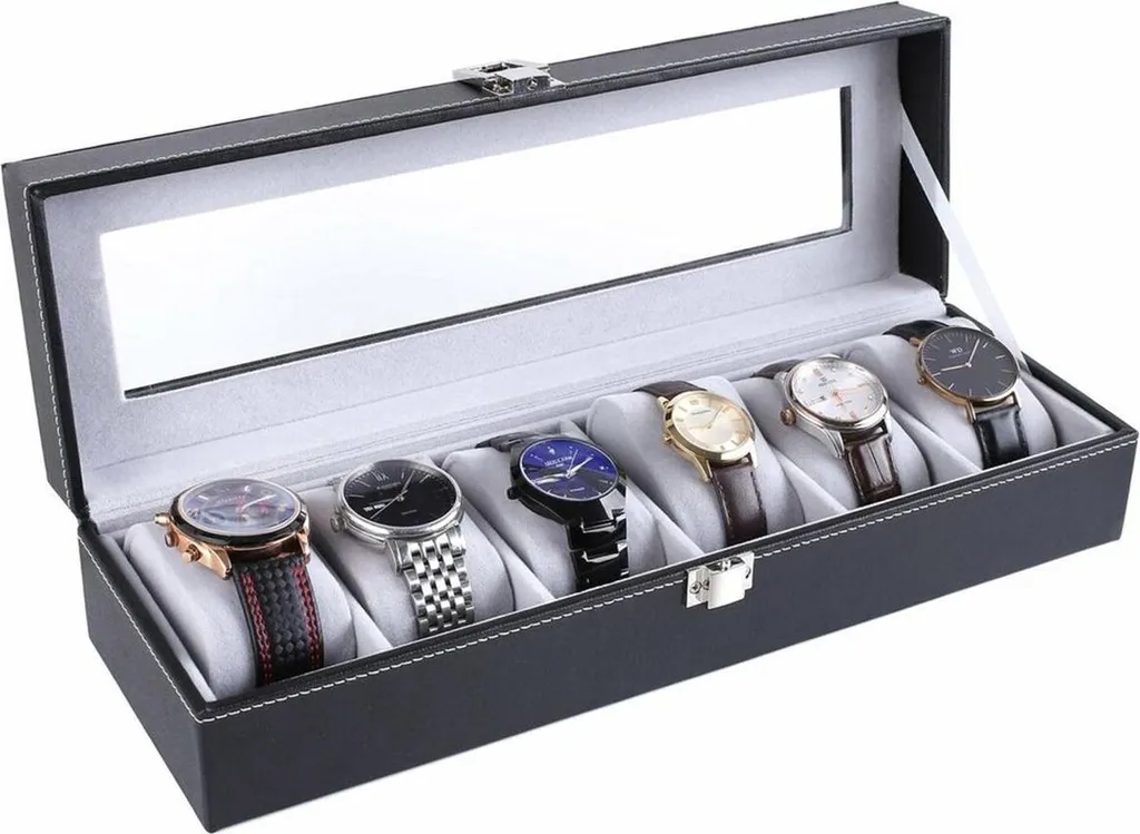 Boîte à Montres Anti-Rayures en Bois Noir - Rangement Sûr pour 6 Montres