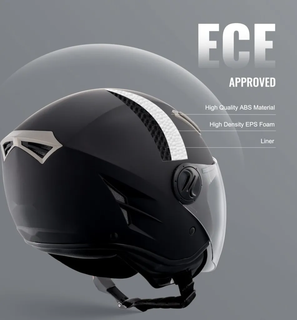 Casque Motocross 3/4 Face Noir Compact Taille S avec Coque Légère - 3