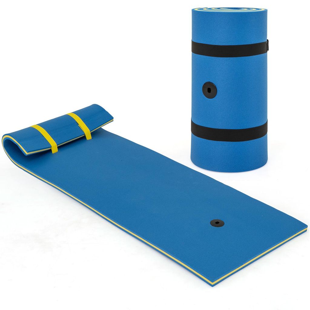 COSTWAY Wasserhängematte 210x66cm für 1 Person, Wasserliege 60kg belastbar, Luftmatratze, Schwimmender Teppich Schwimminsel Blau