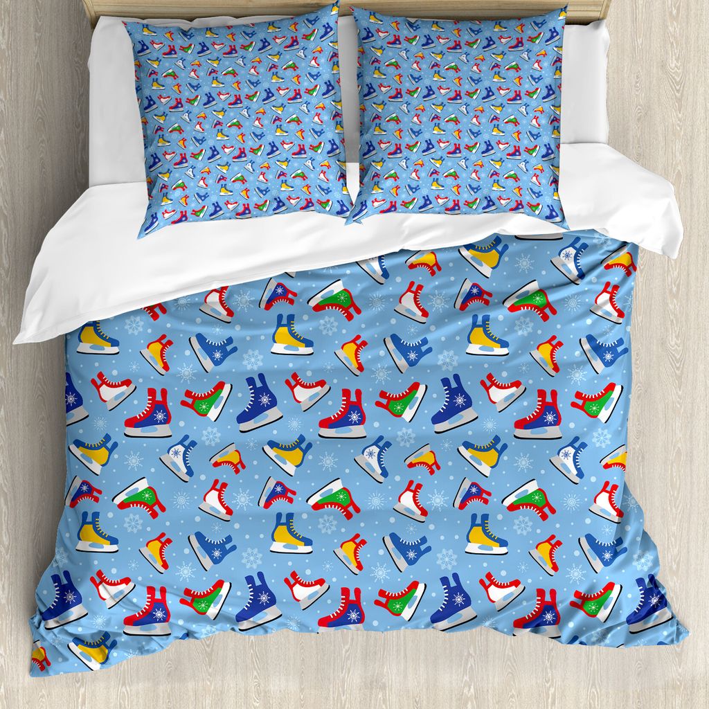 ABAKUHAUS Schlittschuhe Bettbezug Set für Einzelbetten, Bunte Winter Schuhe, Milbensicher Allergiker geeignet mit Kissenbezug, 155 cm x 220 cm - 8...