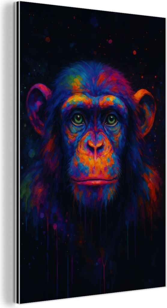 MuchoWow Wanddekoration Metall Metallbild Wandkunst 80x120 cm Bunt - Affe - Abstrakt MuchoWow Aluminium Gemälde - Bilder