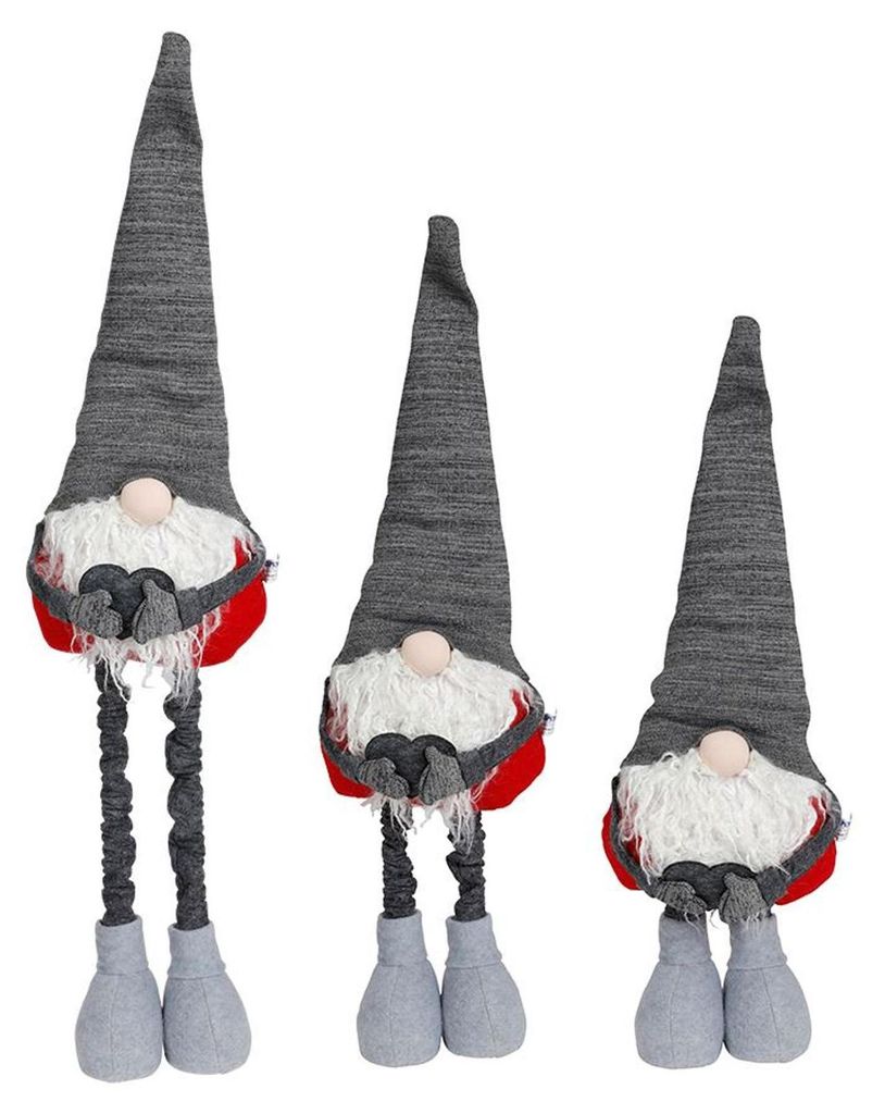 BURI 3 Stück Deko-Wichtel 84cm rot mit Teleskopbeinen und biegsamer Mütze Weihnachtswichtel höhenverstellbar 67-84cm Standwichtel Winterdeko XL ...