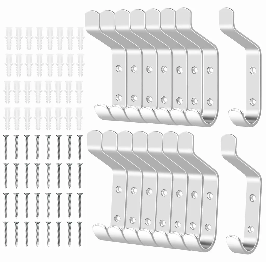 Patère murale argentée lot de 16 unités pour vestiaire et salle de bain