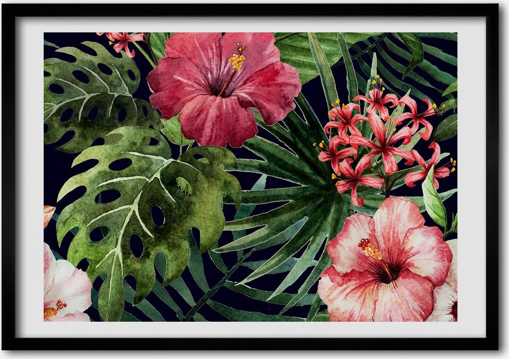 Bild - Bilder - Bilderrahmen - 70 cm x 50 cm - MDF-Rahmen, Wandkunst tropische Blumen