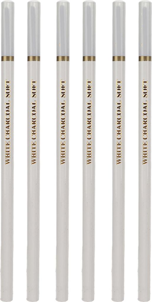 6-teiliges weißes Kohlestift-Set, ungiftig, umweltfreundlich, Skizze, weich, mittelhart, Hochglanz-Set